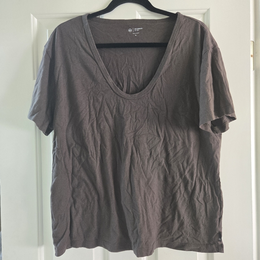 AG Adriano Goldschmied Aspen U-Neck 100% Cotton Solid Tee T-Shirt